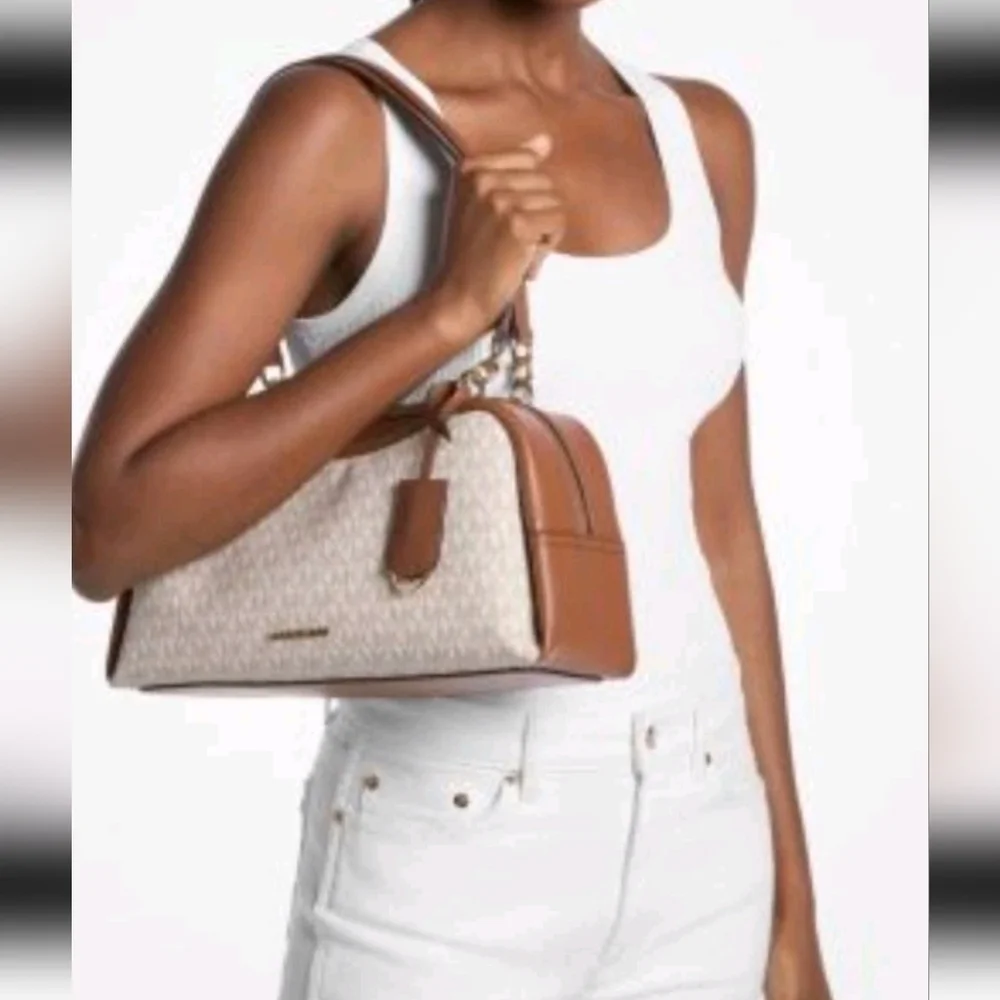 Michael Kors Cecily Medium Signature Logo Shoulder Bag In Vanilla